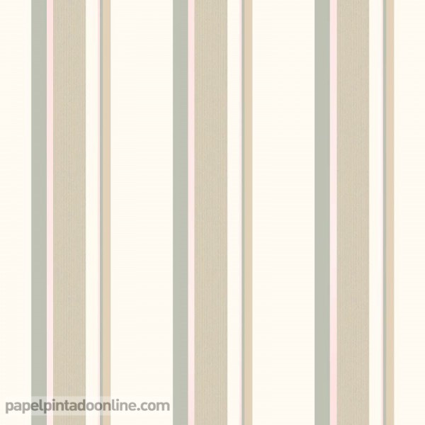 papel pintado rayas beige, gris , rosa metalizado elegante