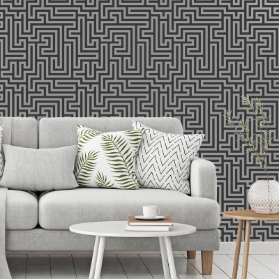 paper pintat modern, línies geomètriques platejades fons negre, dibuix de laberint, decoració elegant paper pintat modern, línies geomètriques platejades fons negre, dibuix de laberint, decoració elegant