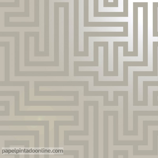 papel de parede moderno, fundo bege de linhas geométricas prateadas, padrão de labirinto, decoração elegante