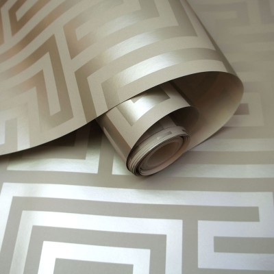 paper pintat modern, línies geomètriques platejades fons color beix, dibuix de laberint, decoració elegant