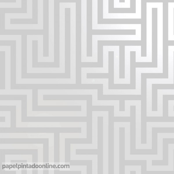 papel de parede moderno, fundo cinza de linhas geométricas prateadas, padrão de labirinto, decoração elegante