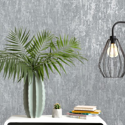papel pintado imitación textura desgastada con metalizado gris plateado 2