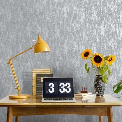 papel pintado imitación textura desgastada con metalizado gris plateado