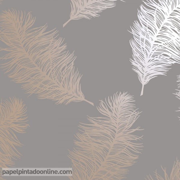 papel pintado plumas elegantes rosa gold fondo gris