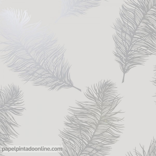 papel pintado plumas plateadas fondo gris