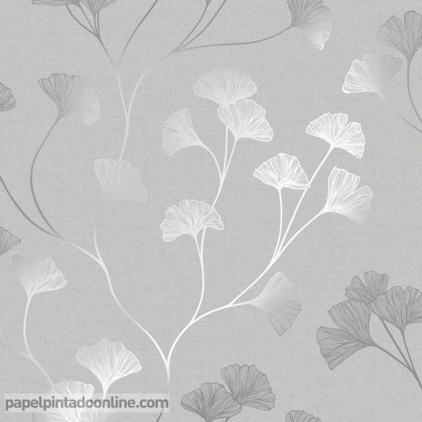 papel de parede flores em cor prata decoração elegante fundo cinza