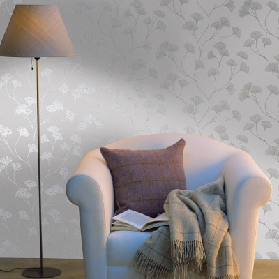 papel de parede flores em cor prata decoração elegante fundo cinza