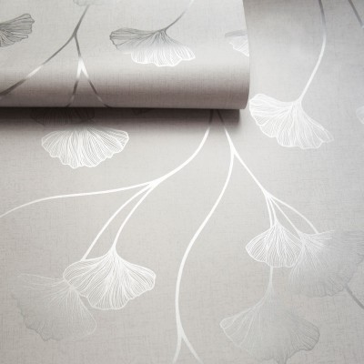 papel de parede flores em cor prata decoração elegante fundo cinza