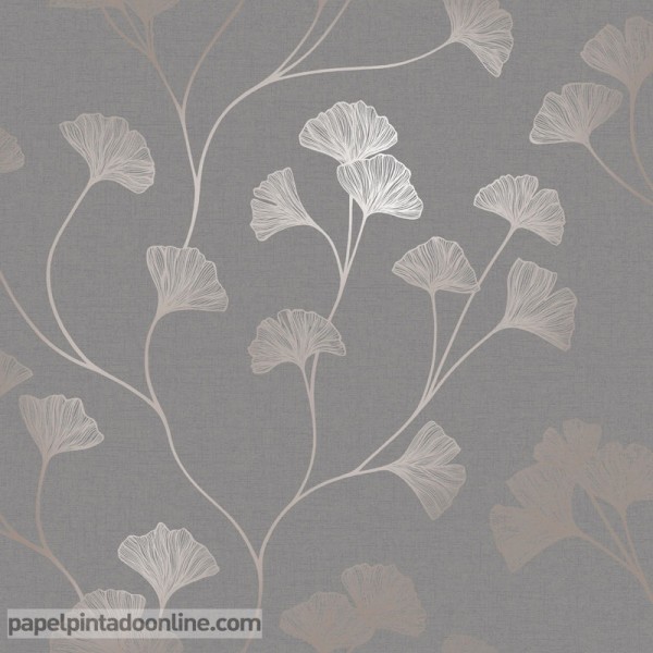 papel de parede com flores douradas decoração elegante fundo cinza