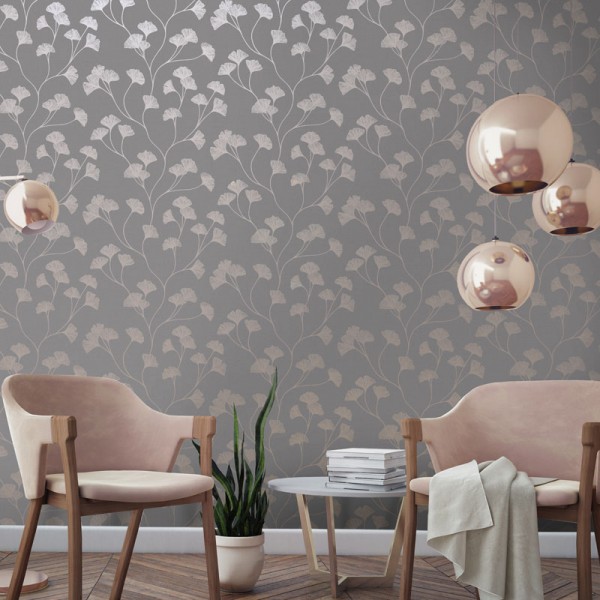 papel pintado con flores dorado decoración elegante fondo gris