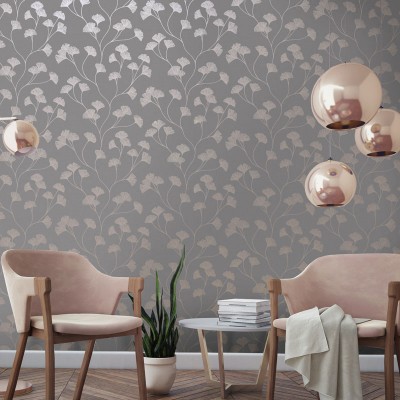 papel pintado con flores dorado decoración elegante fondo gris