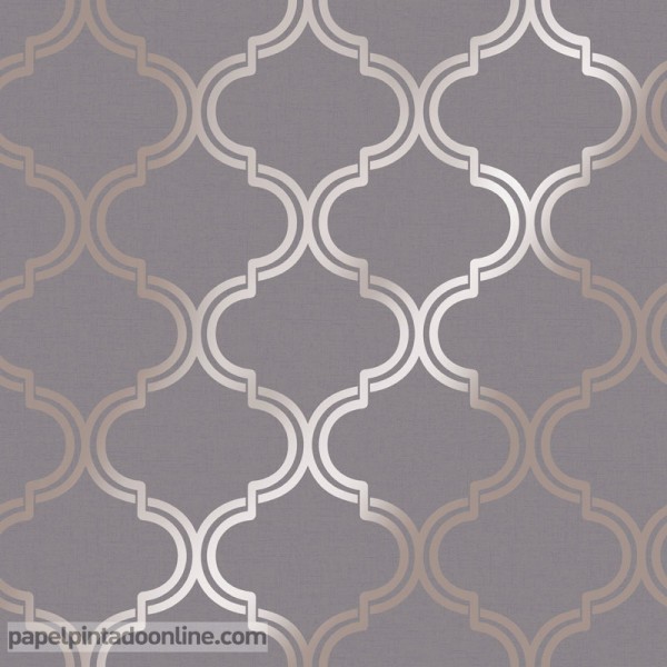 papel pintado geométrico arabesco dorado con gris elegante