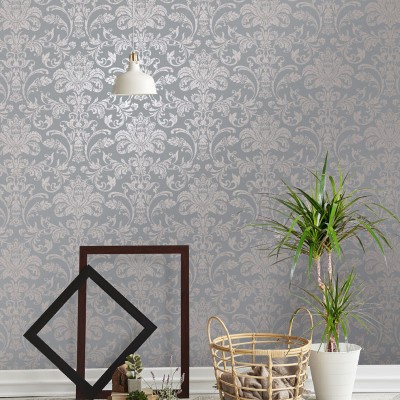papel pintado con damascos dorados cobre rosado elegantes fondo gris