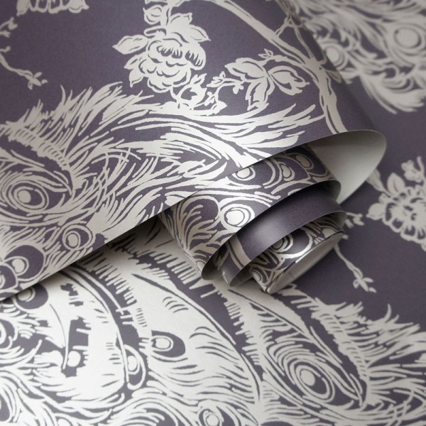 papel de parede pavões dourados fundo roxo