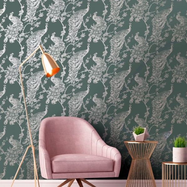 papel de parede pavões dourado fundo verde papel de parede pavões dourado fundo verde