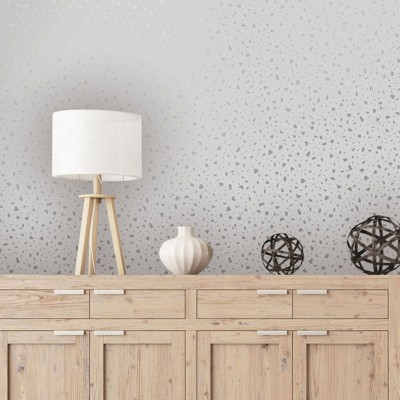 Papel de parede de imitação de terrazzo prateado e cinza 2