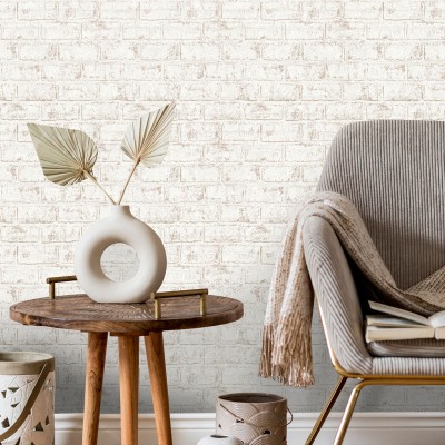 papel pintado imitación ladrillo beige con cobre metalizado