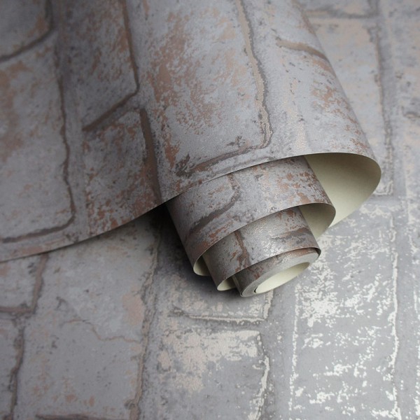 paper pintat imitació maó gris amb coure metal·litzat efecte desgastat