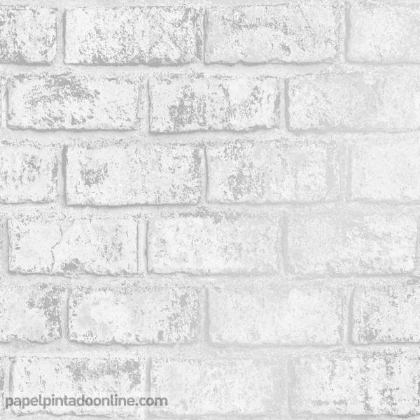 Papel de parede de imitação de tijolo cinza com efeito de prata desgastado