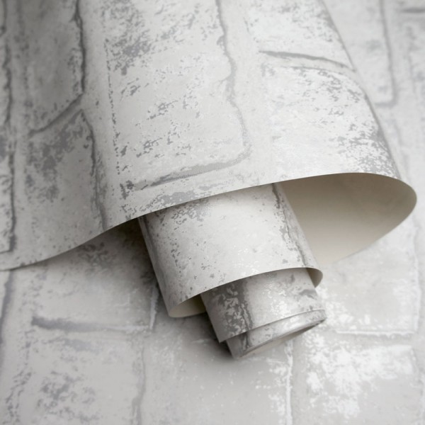 paper pintat imitació maó gris amb plata efecte desgastat