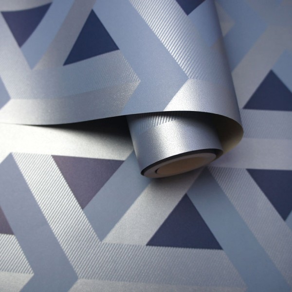 paper pintat efecte 3d geomètric blau i platejat decoració moderna paper pintat efecte 3d geomètric blau i platejat decoració moderna