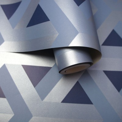 paper pintat efecte 3d geomètric blau i platejat decoració moderna paper pintat efecte 3d geomètric blau i platejat decoració moderna