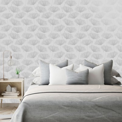 papel de parede de flores dente de leão prata e fundo cinza