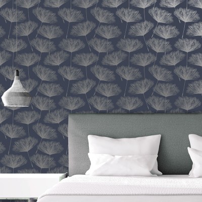 papel pintado con flores plateadas fondo azul marino 12922 2
