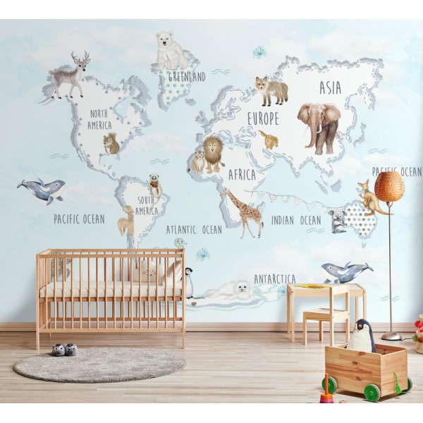 Mural infantil mapa aquarel·la