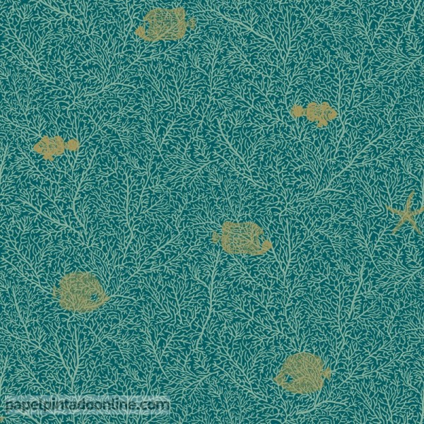 papel de parede com peixes dourados fundo com corais decoração casas de banho
