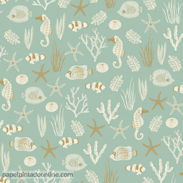 papel de parede de peixes, estrelas do mar e plantas marinhas