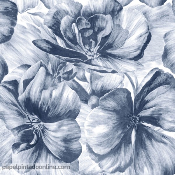 papel de parede com elegantes flores azul marinho