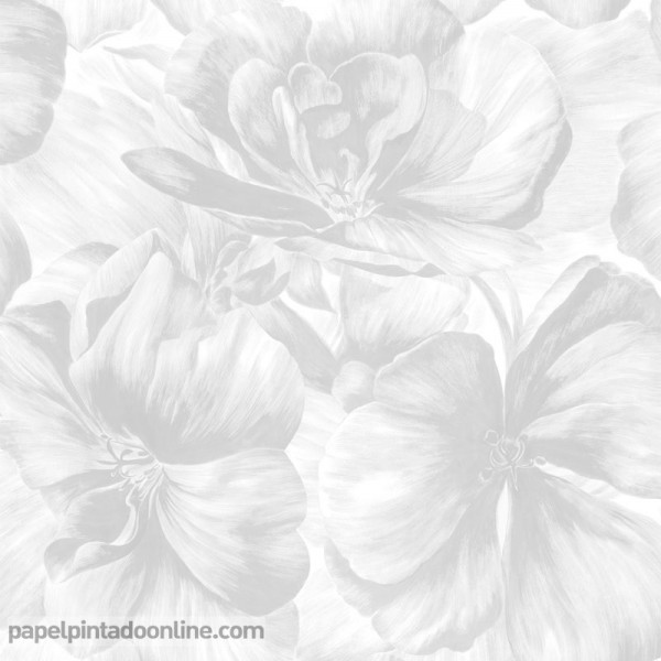 papel pintado con flores grises