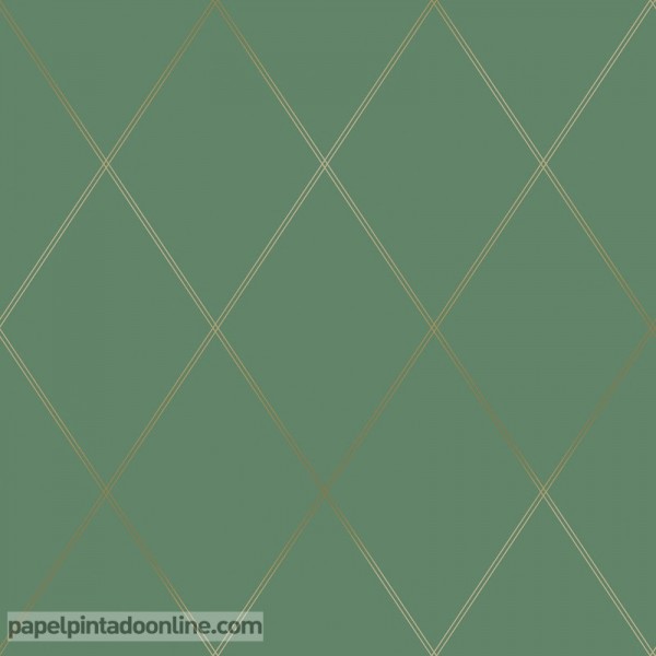 papel pintado geométrico dorado fondo verde oscuro estilo belle epoque colección Decor Maison