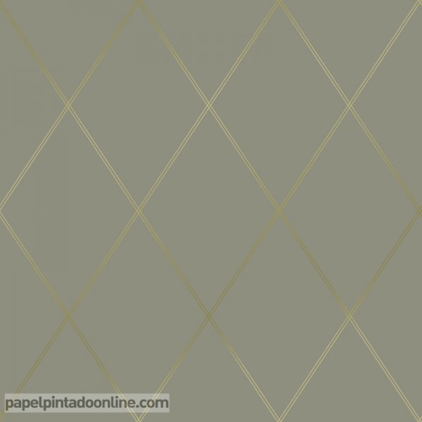 papel pintado geométrico dorado fondo gris verdoso oscuro estilo belle epoque colección Decor Maison