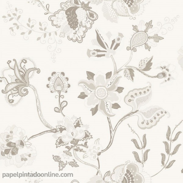 Papel pintado con flores beige