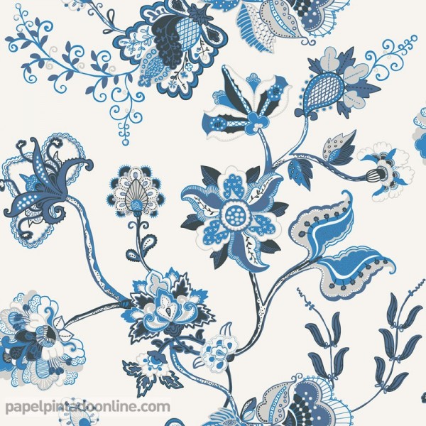 papel de parede floral azul