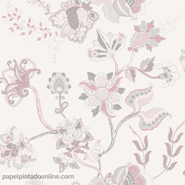 papel pintado con flores rosas y grises