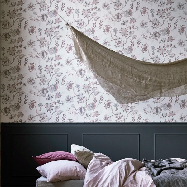 papel de parede com flores rosa e cinza