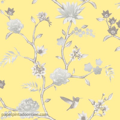 papel de parede com flores e pássaros, decoração botânica papel de parede com flores e pássaros, decoração botânica