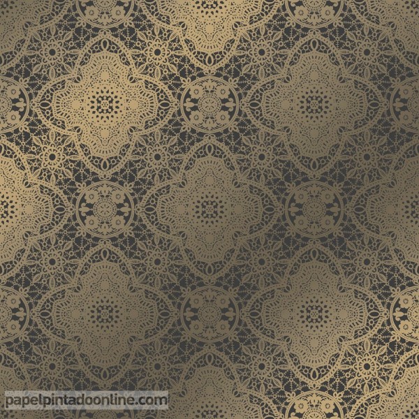 papel pintado crochet color oro envejecido fondo negro