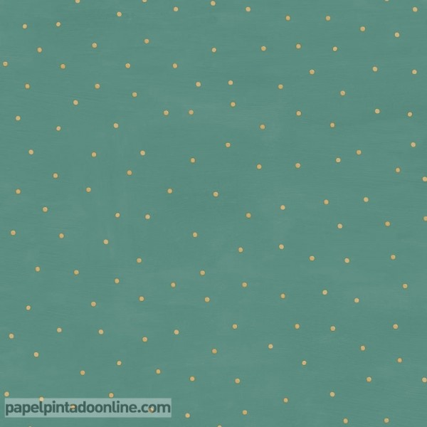 papel pintado con topos dorados fondo verde Imagination de Caselio