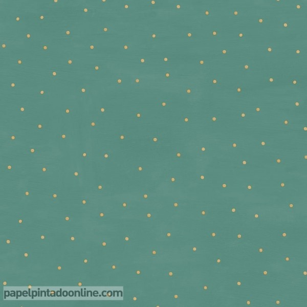 papel pintado con topos dorados fondo verde Imagination de Caselio