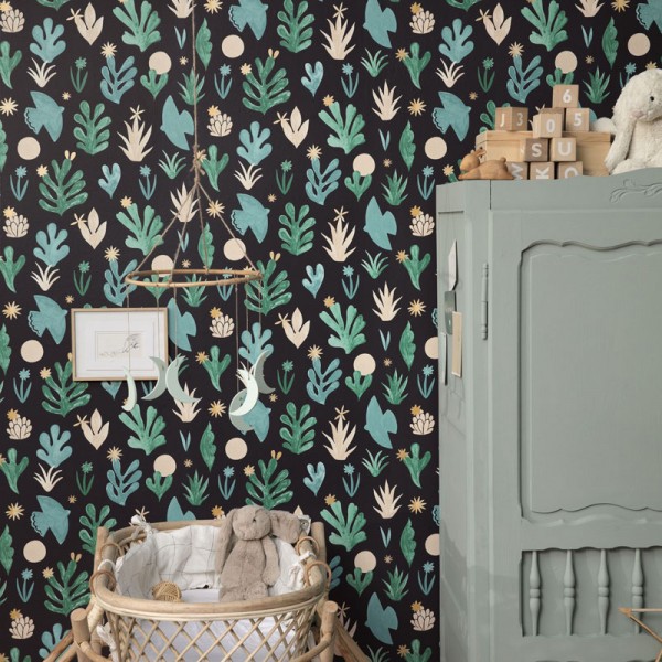 paper pintat naturalesa marina verd blau amb fons negre