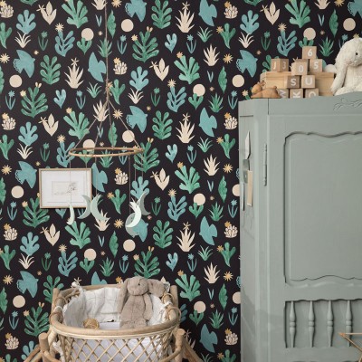 paper pintat naturalesa marina verd blau amb fons negre