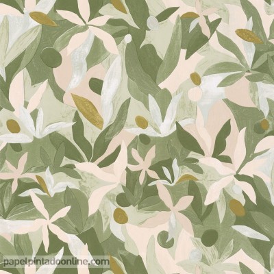 papel de parede com folhas verdes militares e bege decoração artística da natureza