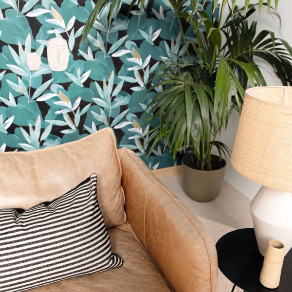 papel pintado hojas verdes fondo negro, dibujo artístico