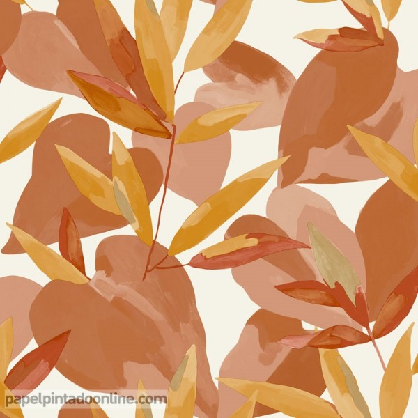 papel pintado con hojas naranjas, diseño artístico