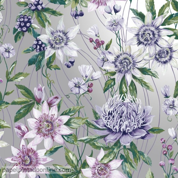 Paper pintat a metres Passiflora Silver ML91323