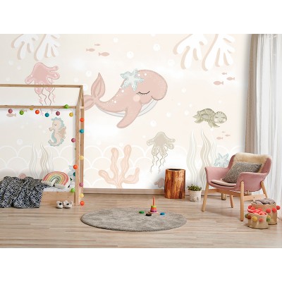 Mural Infantil fons marí amb balena nedant Entre Onades VCEO-043 2